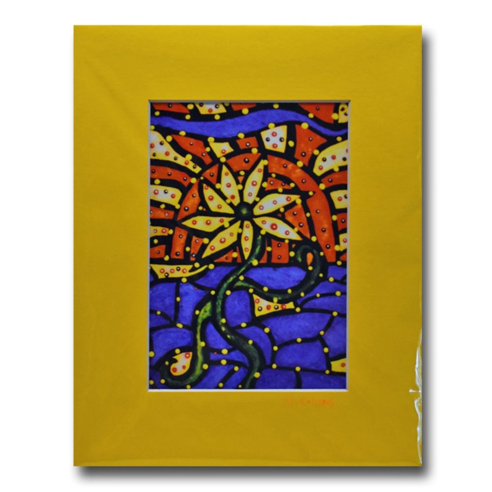 Colorful Abstract Art Print Flower Matted Artist Signed